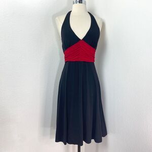 iz Buyer Black Halter Cocktail Dress Medium Red Ruched Waist Dance Party Clubbin